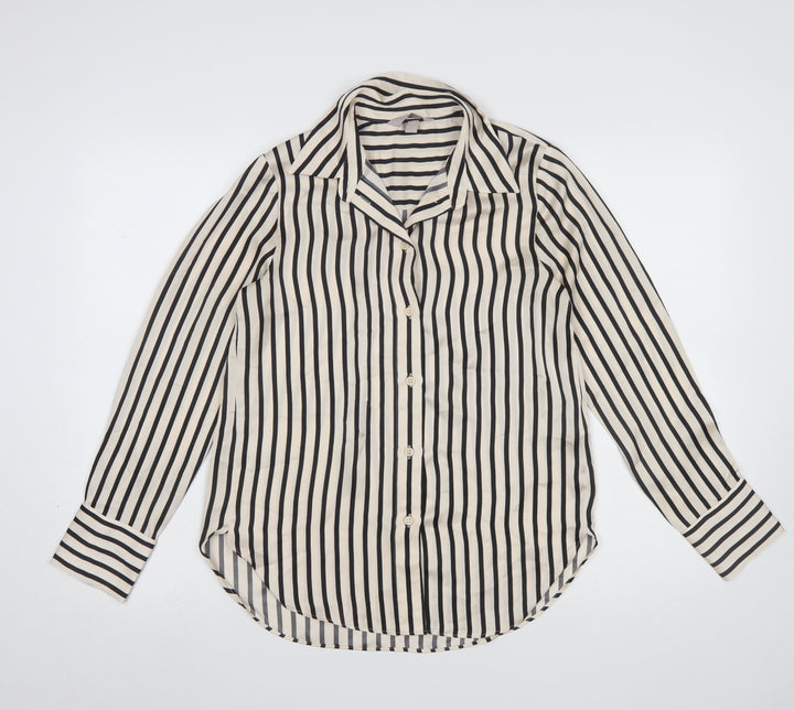 H&M Womens Striped Button-Up Long Sleeve Shirt XS Multicoloured