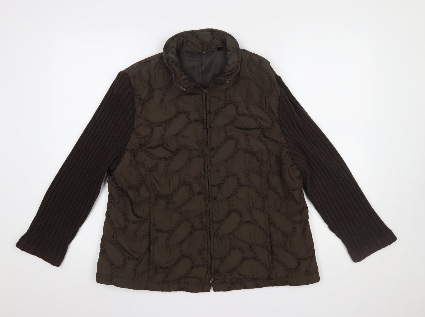 Verse Women's Brown Quilted Knit Sleeve Puffer Jacket Size 16