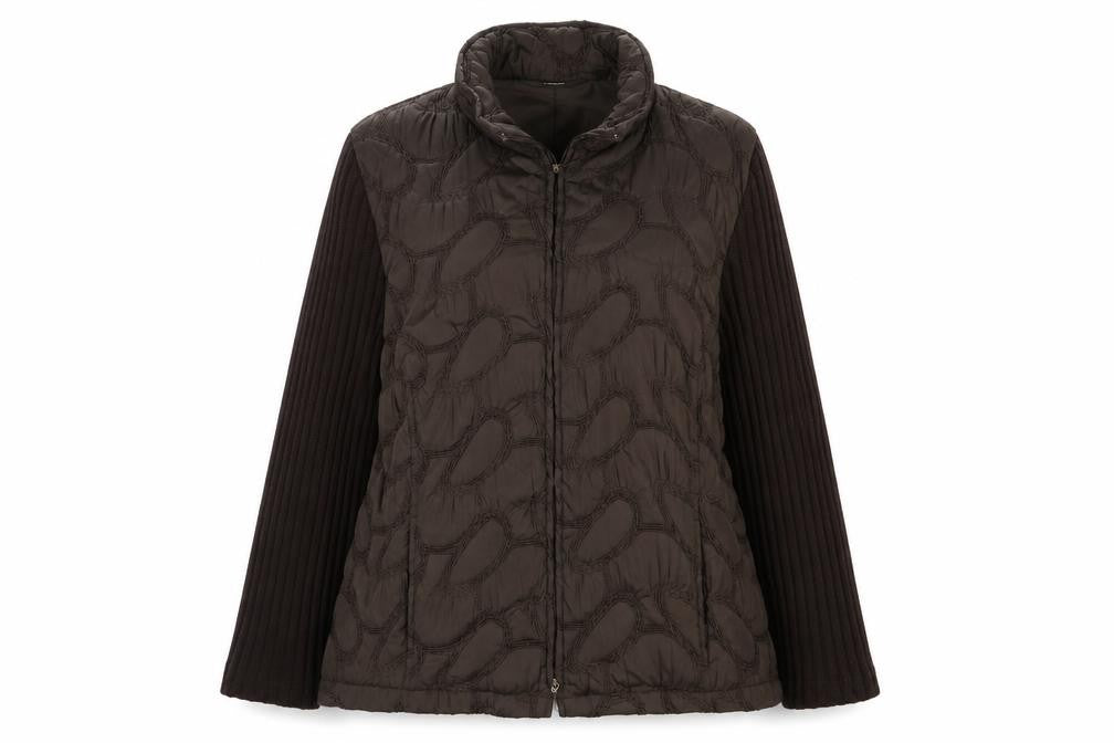 Front view of Verse Women's Brown Quilted Knit Sleeve Puffer Jacket, size 16