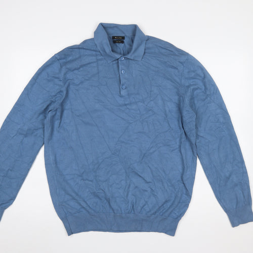 Massimo Dutti Men's Blue Cotton Henley Jumper XL