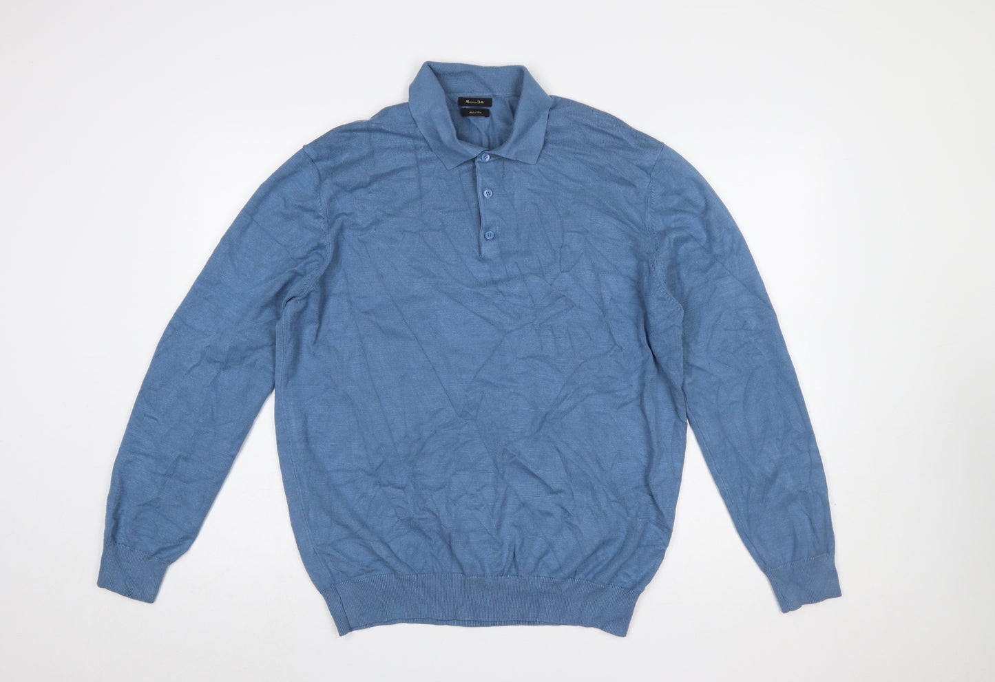 Massimo Dutti Men's Blue Cotton Henley Jumper XL