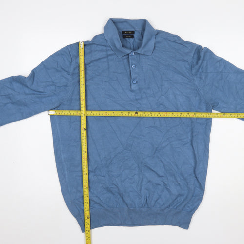 Massimo Dutti Men's Blue Cotton Henley Jumper XL