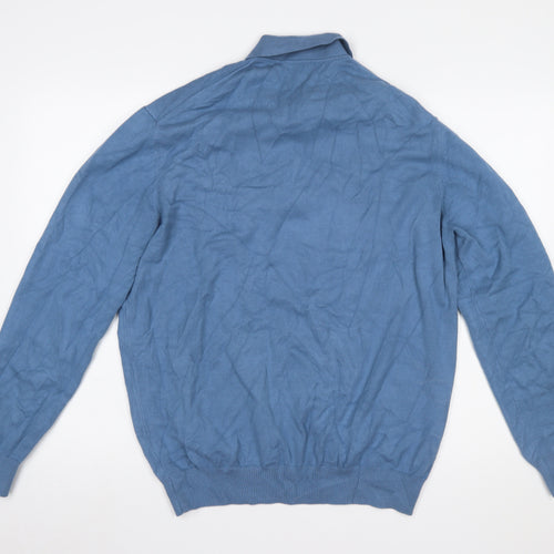 Massimo Dutti Men's Blue Cotton Henley Jumper XL