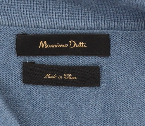 Massimo Dutti Men's Blue Cotton Henley Jumper XL