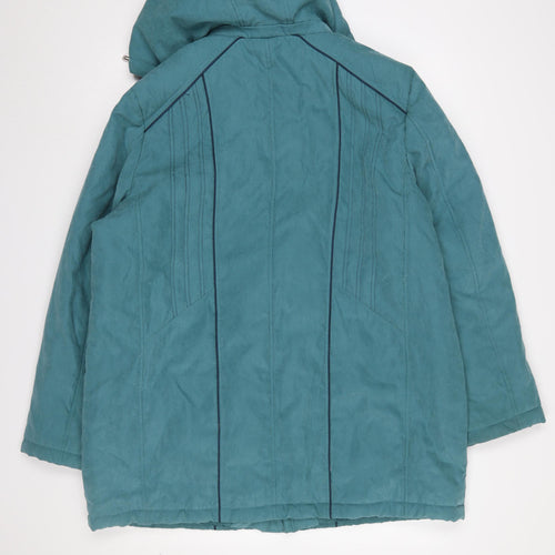 Anna Rose Women Deep Aqua Hooded Mid-Length Coat XL