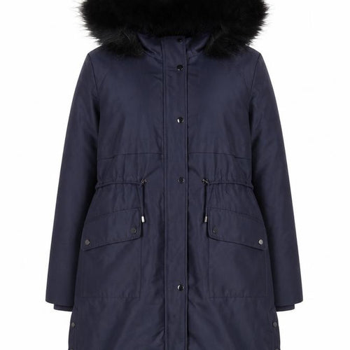 Oasis Women’s Blue XL Hooded Long Parka Coat with Faux Fur Trim