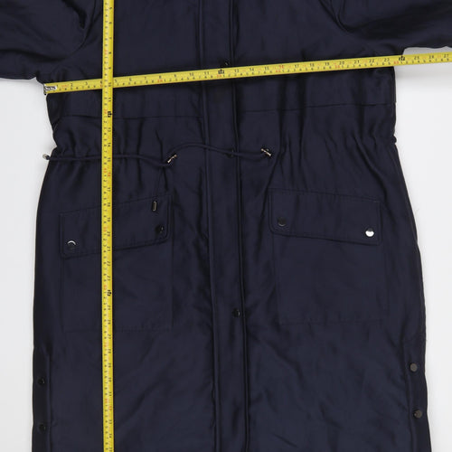 Oasis Women’s Blue XL Hooded Long Parka Coat with Faux Fur Trim