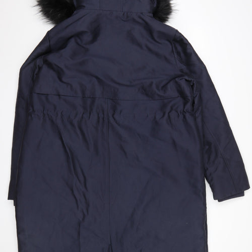 Oasis Women’s Blue XL Hooded Long Parka Coat with Faux Fur Trim