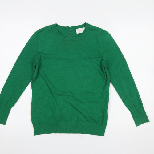 Savida Women’s Green Crew Neck Button Cuff Knit Jumper Size S