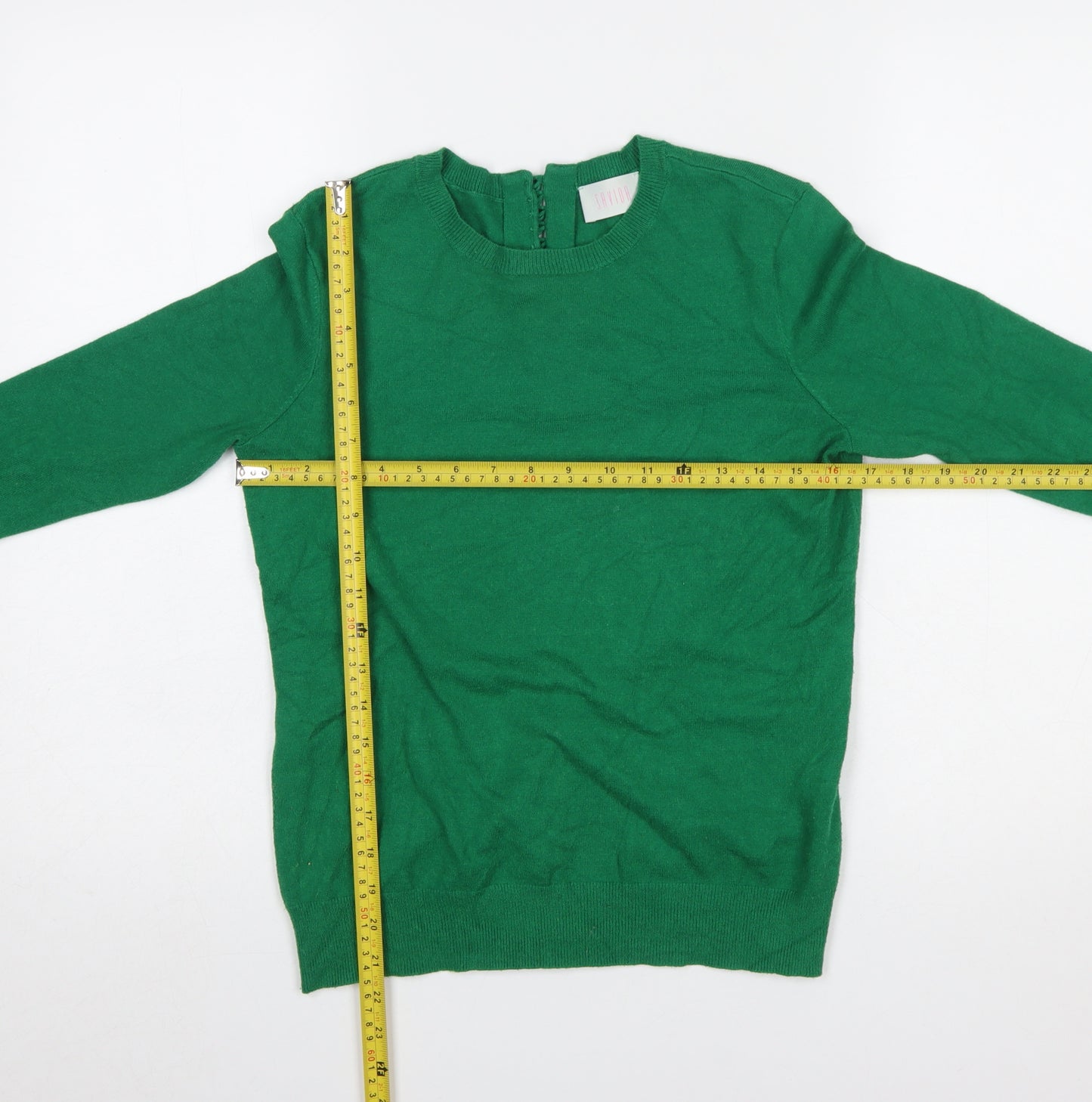Savida Women’s Green Crew Neck Button Cuff Knit Jumper Size S