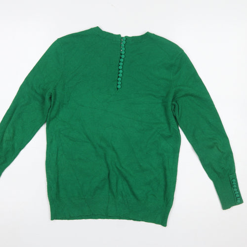 Savida Women’s Green Crew Neck Button Cuff Knit Jumper Size S