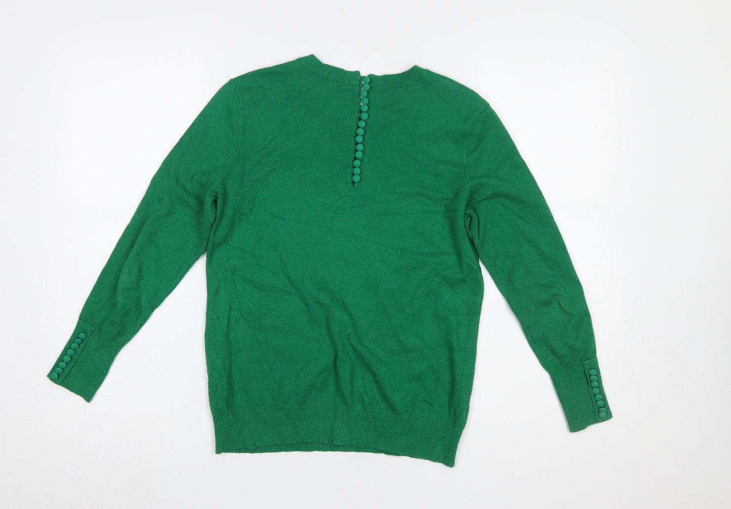 Savida Women’s Green Crew Neck Button Cuff Knit Jumper Size S