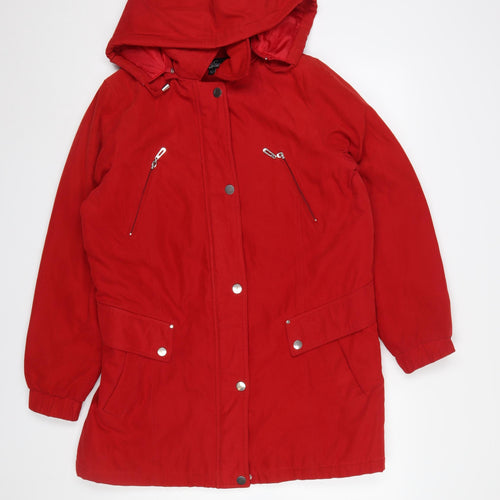 JBC Collection Women’s Red Hooded Parka Jacket Size 12 Long Sleeve