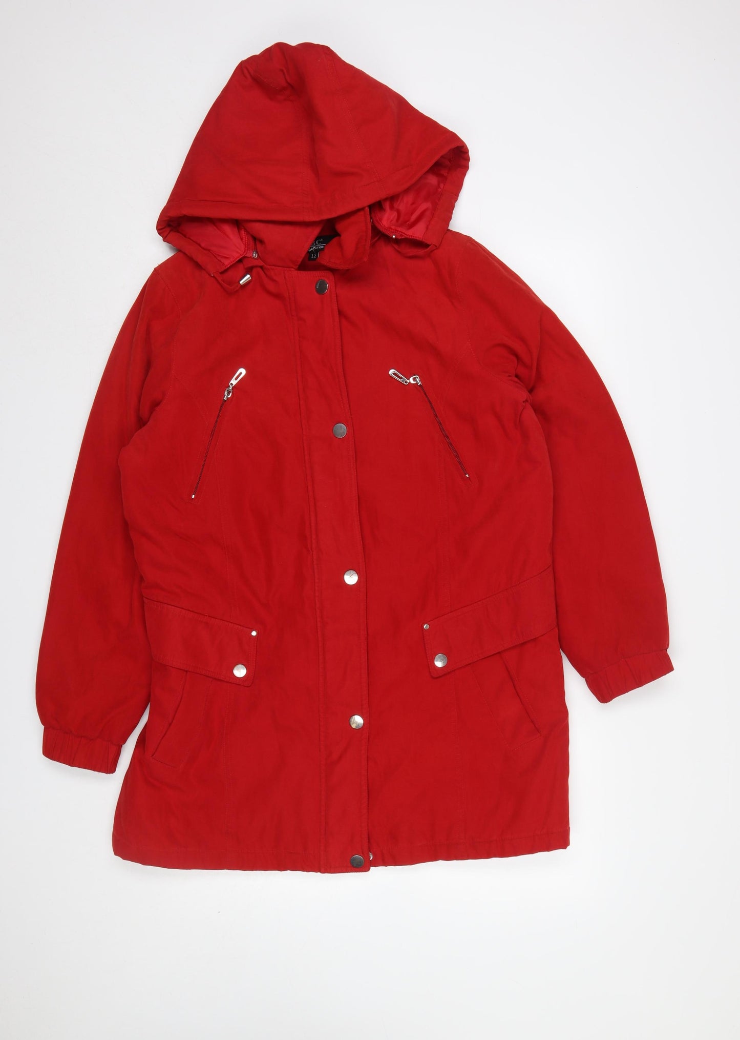 JBC Collection Women’s Red Hooded Parka Jacket Size 12 Long Sleeve