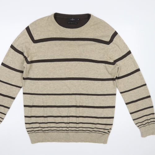 Jeff Banks Men's Beige Striped Merino Wool Cotton Pullover Jumper M