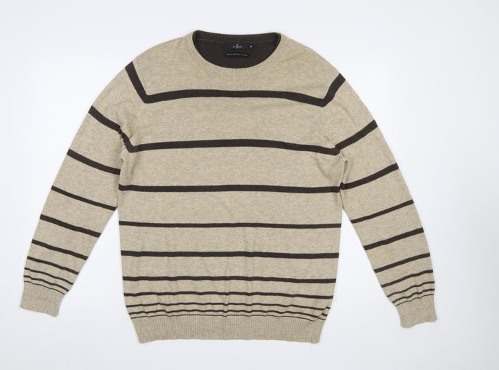 Jeff Banks Men's Beige Striped Merino Wool Cotton Pullover Jumper M