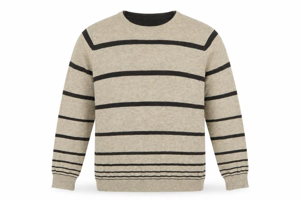 Front view of Jeff Banks Men's Beige Striped Merino Wool Cotton jumper M