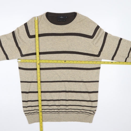 Jeff Banks Men's Beige Striped Merino Wool Cotton Pullover Jumper M