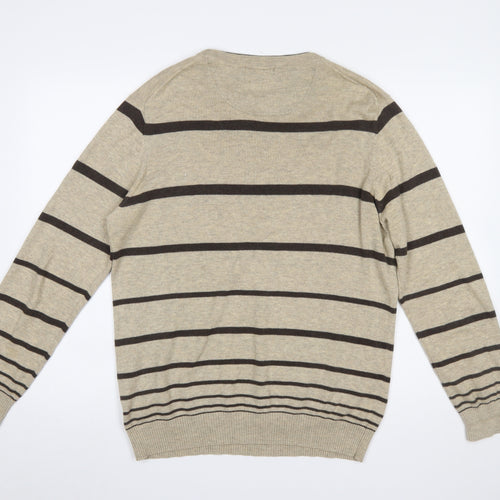 Jeff Banks Men's Beige Striped Merino Wool Cotton Pullover Jumper M