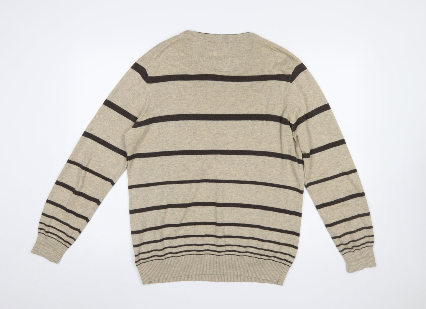 Jeff Banks Men's Beige Striped Merino Wool Cotton Pullover Jumper M