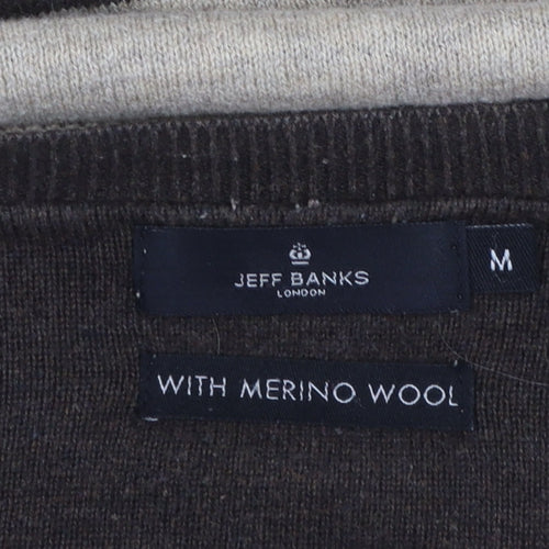 Jeff Banks Men's Beige Striped Merino Wool Cotton Pullover Jumper M