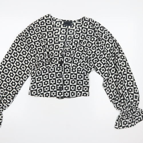 ASOS DESIGN Womens Black Floral Cropped Blouse UK 8 Long Sleeve