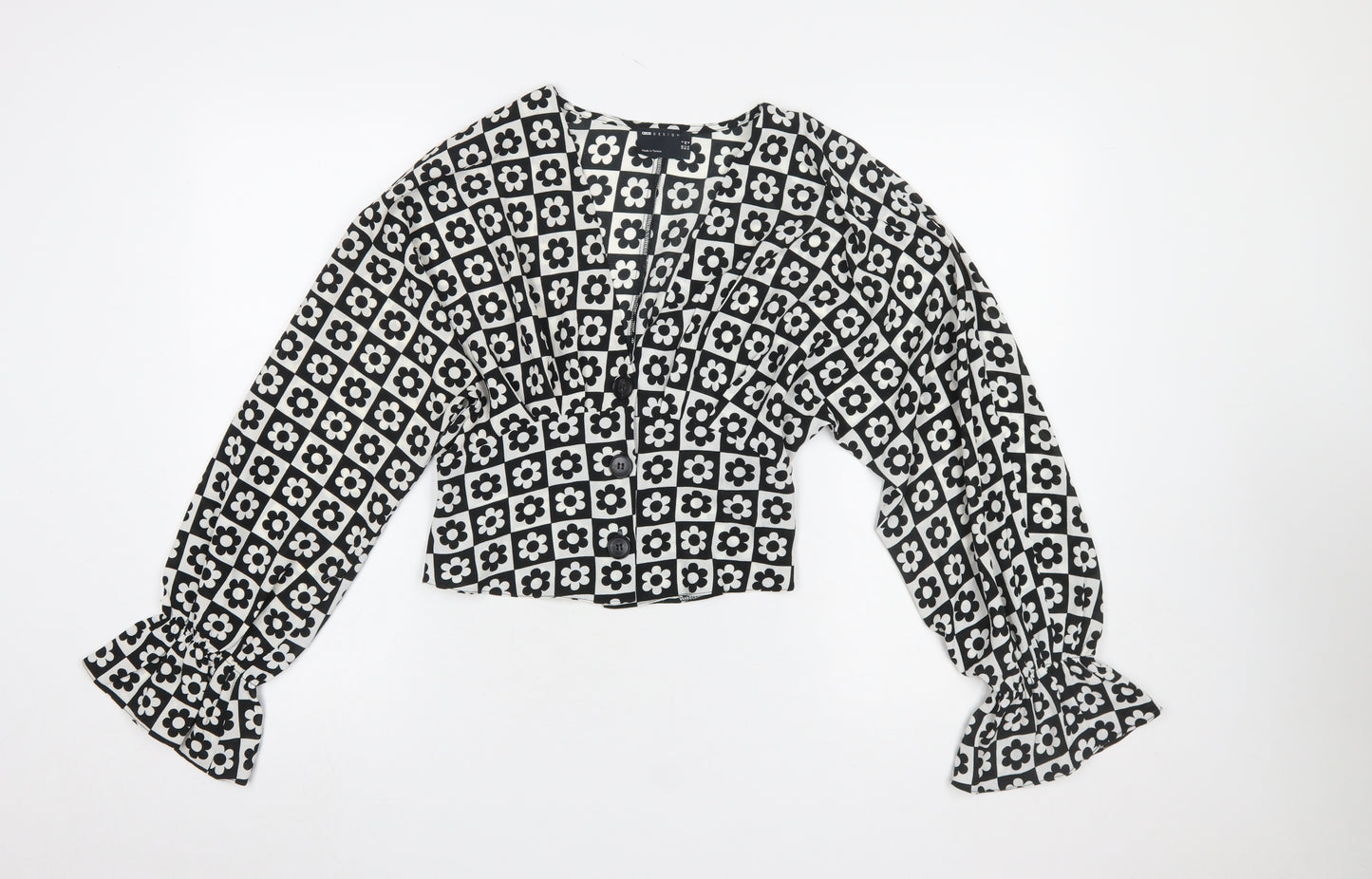 ASOS DESIGN Womens Black Floral Cropped Blouse UK 8 Long Sleeve