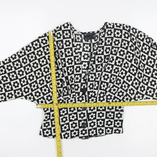 ASOS DESIGN Womens Black Floral Cropped Blouse UK 8 Long Sleeve