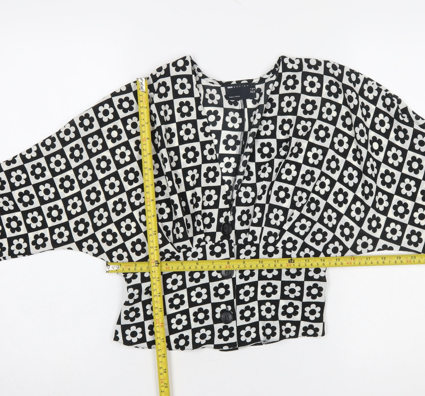 ASOS DESIGN Womens Black Floral Cropped Blouse UK 8 Long Sleeve