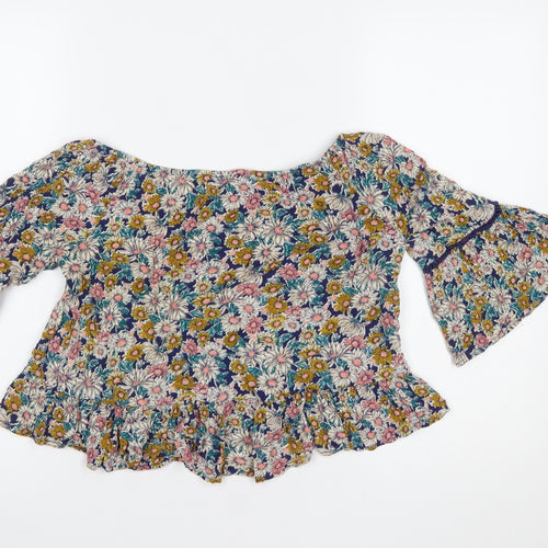 Forever 21 Women's Multicoloured Floral Boho Ruffle Blouse Size S