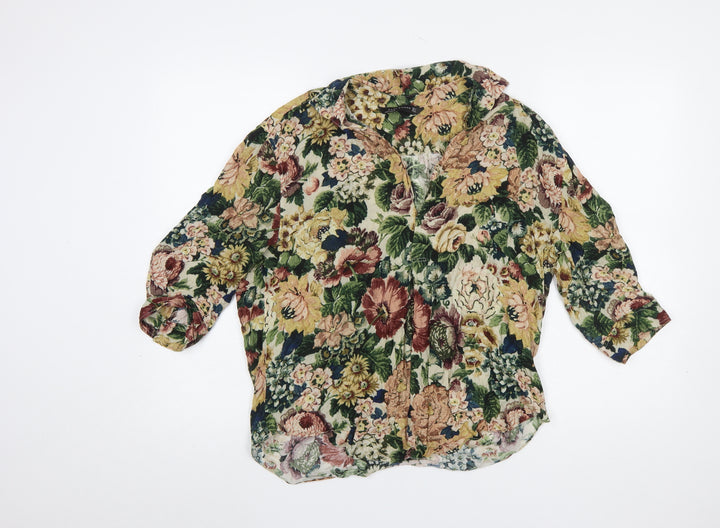 Zara Woman Floral Multicoloured Viscose 3/4 Sleeve Tunic Blouse Size 8