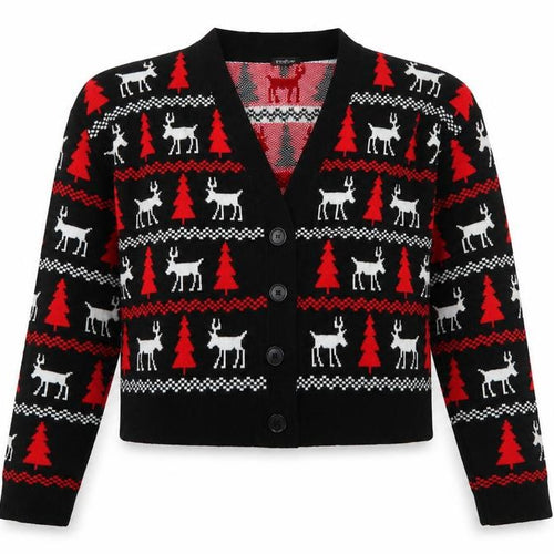 Boohoo Womens Black Christmas Reindeer Button Knit Cardigan Size S