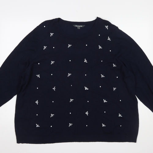 Bonmarché Women’s Navy Blue Embroidered Bee Jumper Size 24/26 Viscose Blend