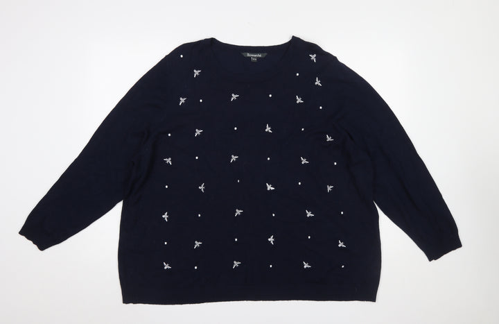 Bonmarché Women’s Navy Blue Embroidered Bee Jumper Size 24/26 Viscose Blend