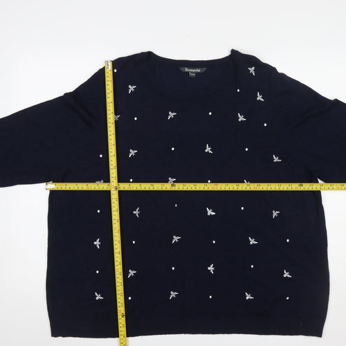 Bonmarché Women’s Navy Blue Embroidered Bee Jumper Size 24/26 Viscose Blend