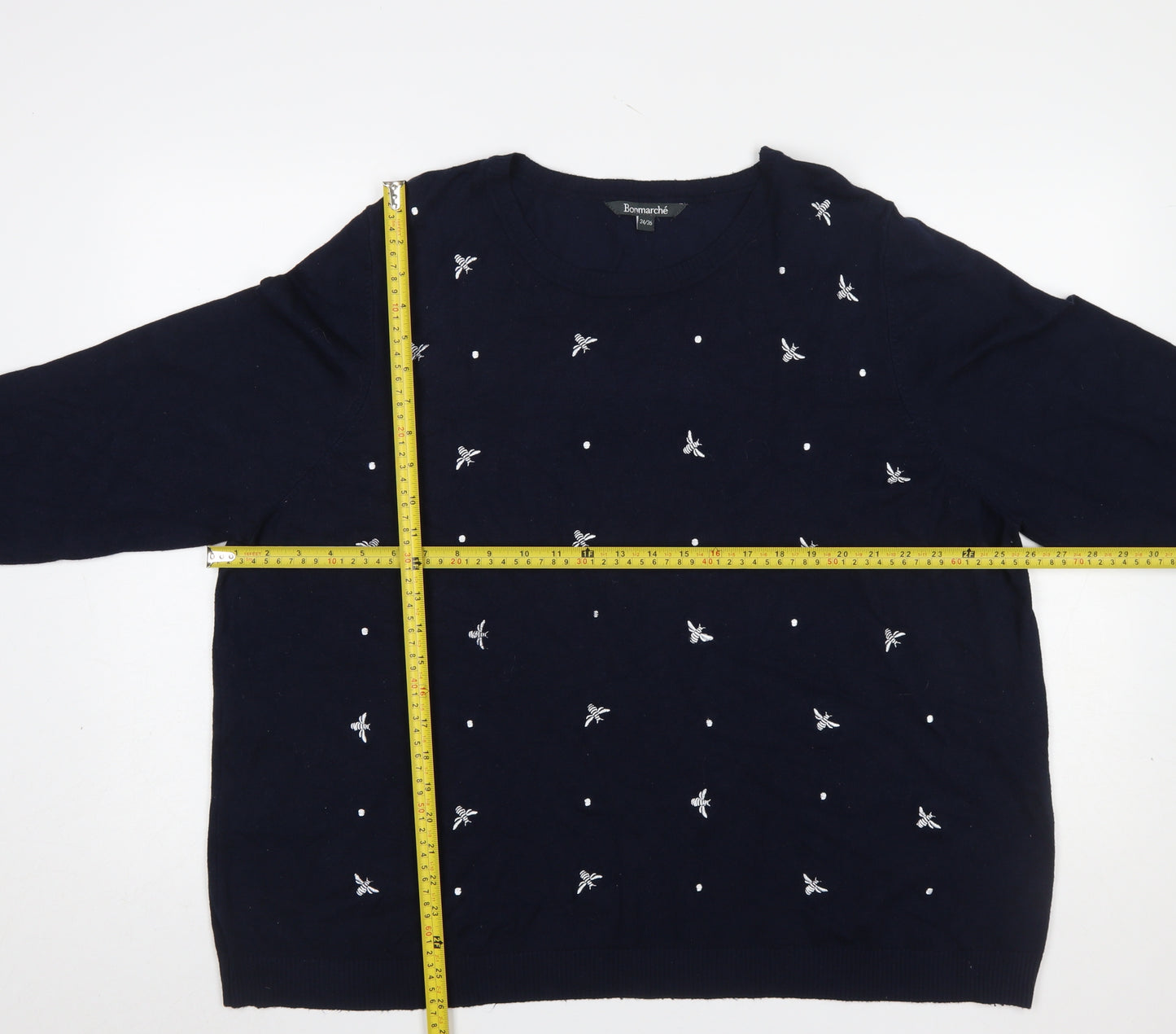 Bonmarché Women’s Navy Blue Embroidered Bee Jumper Size 24/26 Viscose Blend