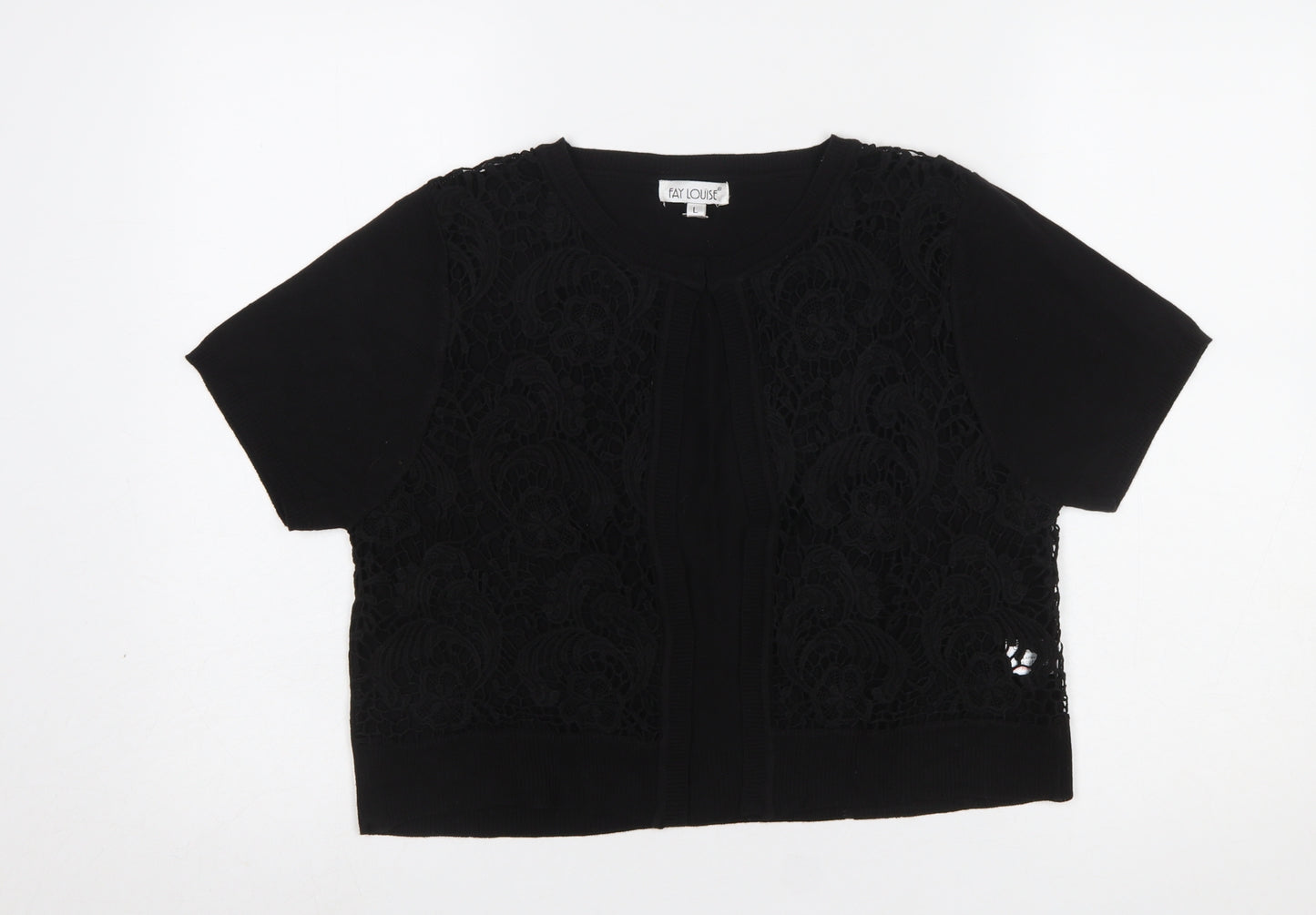 Fay Louise Women’s Black Lace Knit Short Sleeve Cardigan L