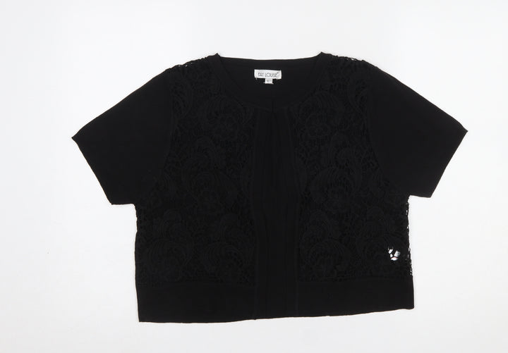 Fay Louise Women’s Black Lace Knit Short Sleeve Cardigan L