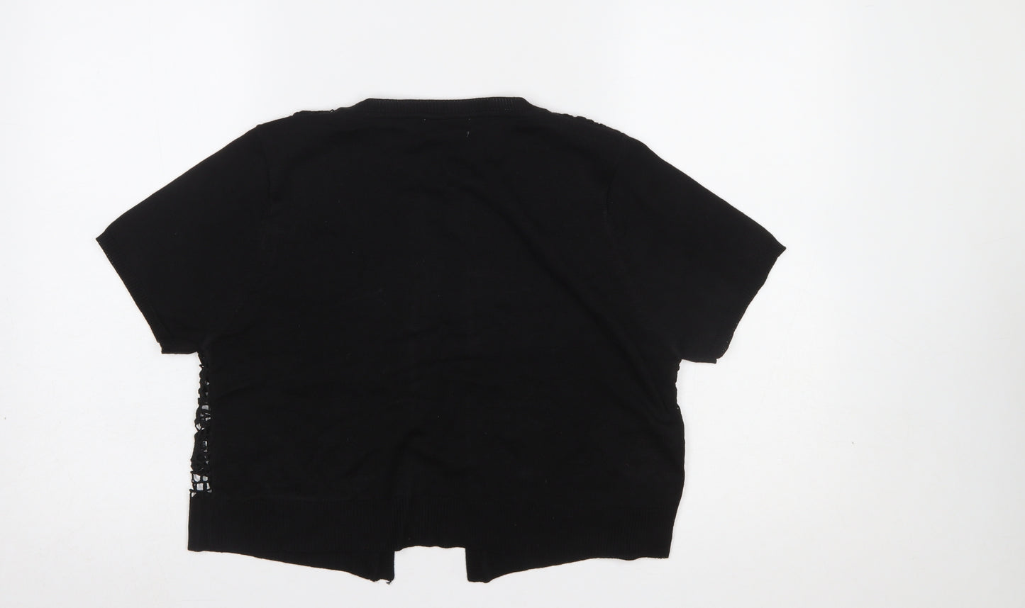 Fay Louise Women’s Black Lace Knit Short Sleeve Cardigan L