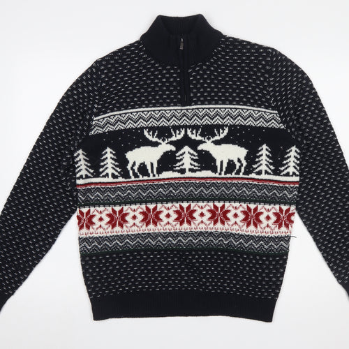 Next Men’s Black Fair Isle 1/4 Zip Christmas Jumper M