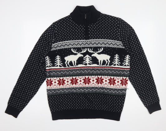 Next Men’s Black Fair Isle 1/4 Zip Christmas Jumper M