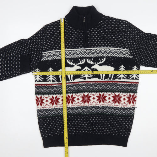 Next Men’s Black Fair Isle 1/4 Zip Christmas Jumper M