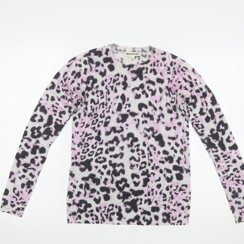 Whistles Women's Multicoloured Leopard Print Wool Cashmere Jumper Size 8