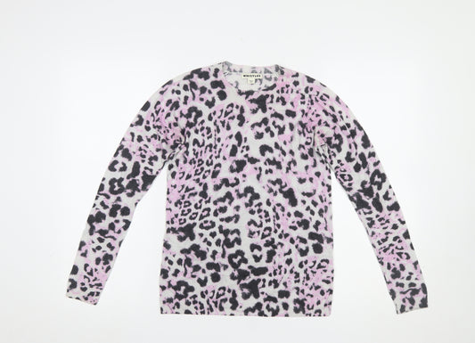 Whistles Women's Multicoloured Leopard Print Wool Cashmere Jumper Size 8