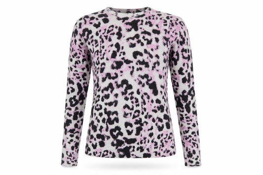 Front view of Whistles Women's Multicoloured Leopard Print Wool Cashmere Jumper, size 8