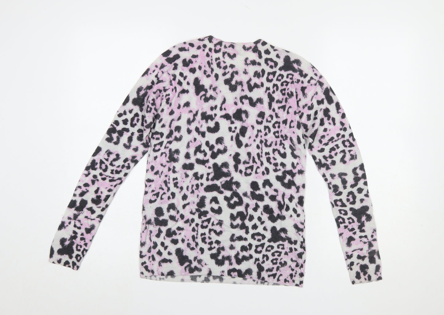 Whistles Women's Multicoloured Leopard Print Wool Cashmere Jumper Size 8