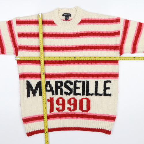 New Look Women's Cream Red Striped Marseille 1990 Knit Jumper Size S