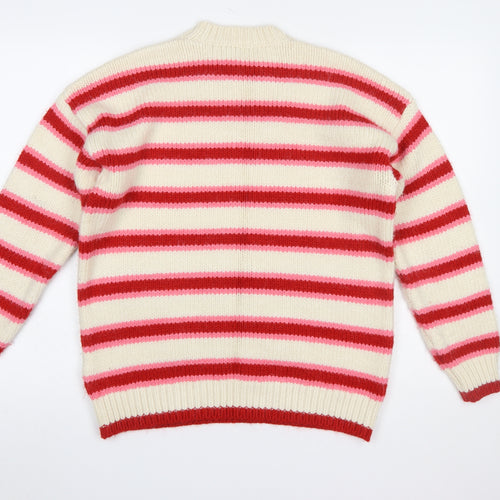 New Look Women's Cream Red Striped Marseille 1990 Knit Jumper Size S