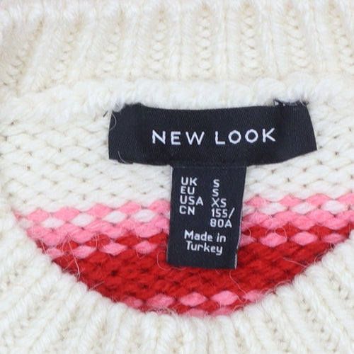 New Look Women's Cream Red Striped Marseille 1990 Knit Jumper Size S