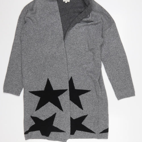 Benedetta.b Women's Grey Merino Wool Mix Star Knit Open Cardigan M